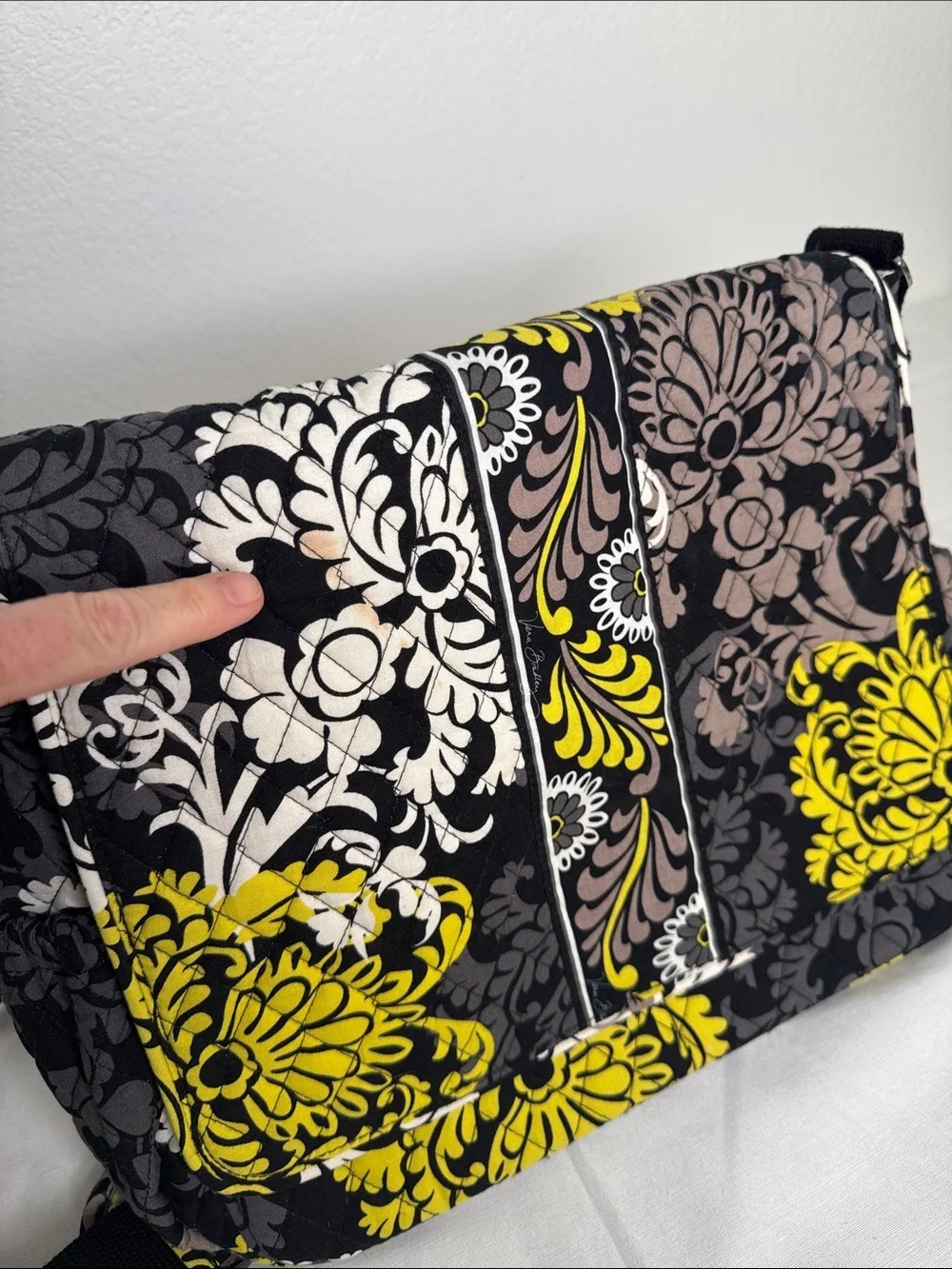 Vera Bradley Retired Baroque Print Black and Yellow Floral Crossbody Diaper Bag